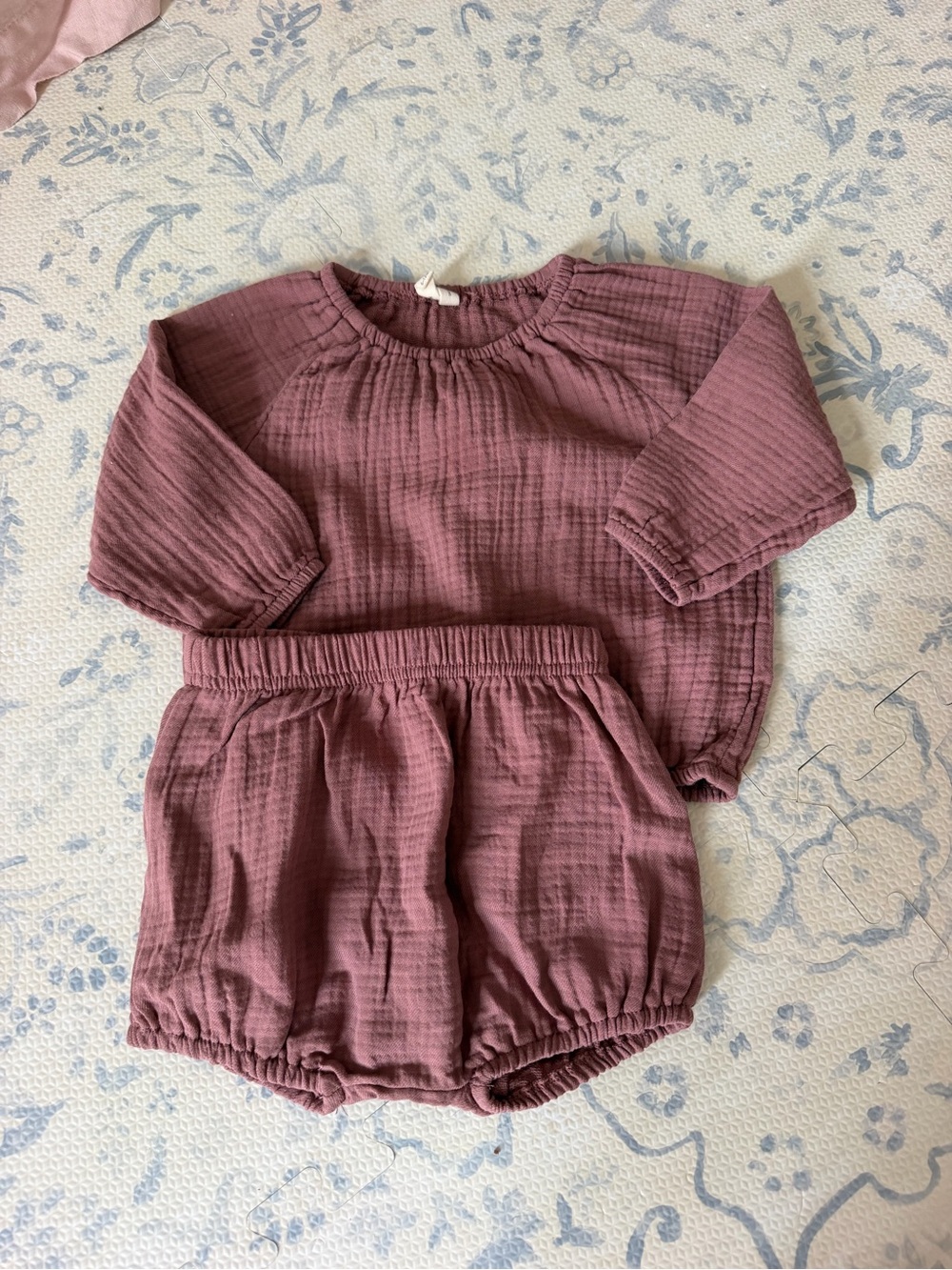 Quincy Mae Mauve Cotton Gauze Top & Bloomers Set